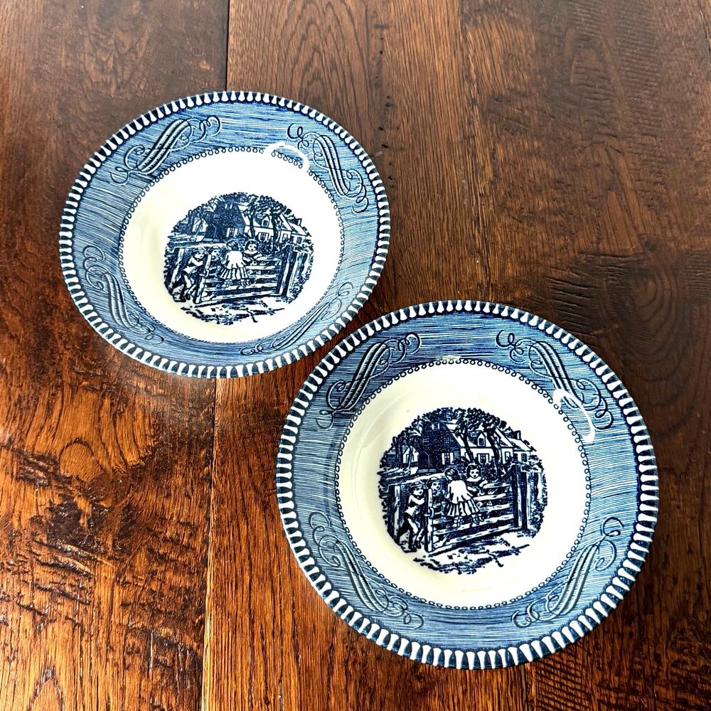 Vintage Currier & Ives Fruit Bowls Set of 2 | Blue & White Transferware